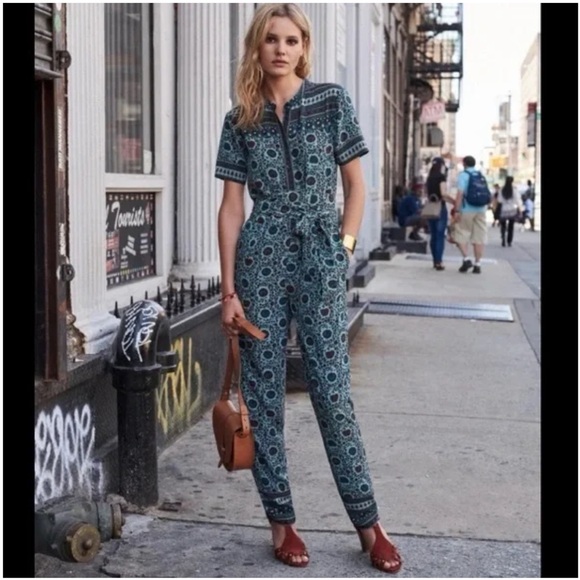 Sezane Pants - • Sézane • Women’s Elise Jumpsuit in the Floral Mix pattern Blue / Red 36 / Sm